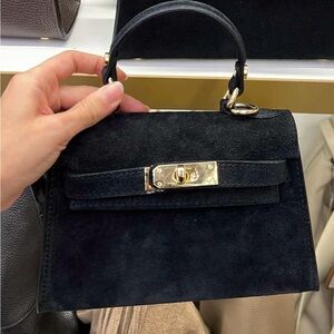 Black Genuine Suede Mini Top Handle Bag